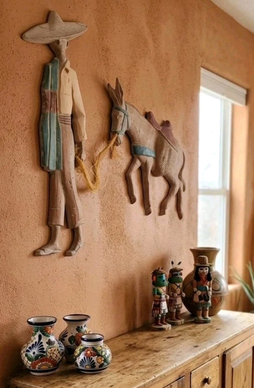 Vintage 60's-70's Sexton Mexican Man & Burro Cast Metal Wall Hanging 13.5" USA